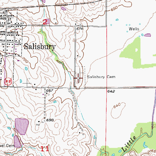 Topographic Map of Salisbury Cemetery, MO