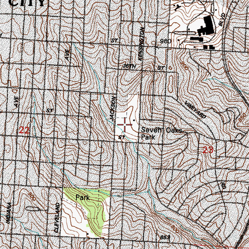 Topographic Map of Seven Oaks Park, MO