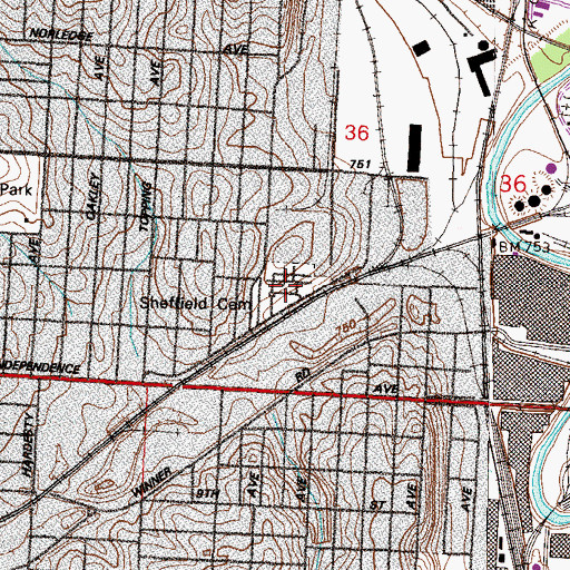 Topographic Map of Sheffield Cemetery, MO