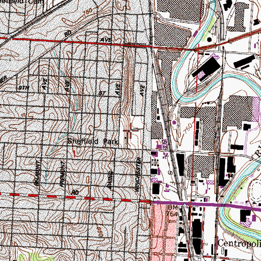 Topographic Map of Sheffield Park, MO