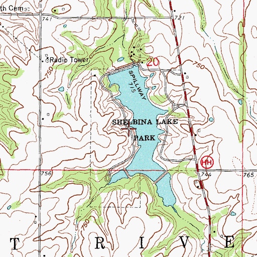 Topographic Map of Shelbina Lake Park, MO