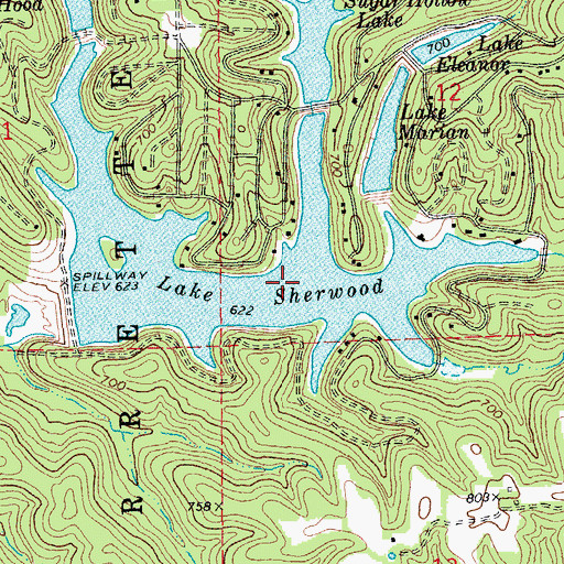 Topographic Map of Lake Sherwood, MO
