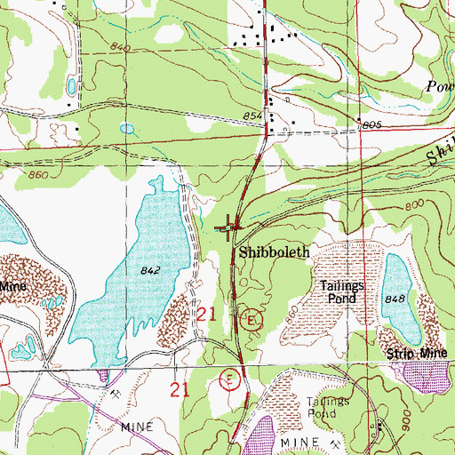Topographic Map of Shibboleth, MO