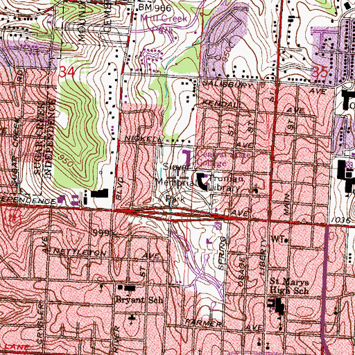 Topographic Map of Slover Memorial Park, MO