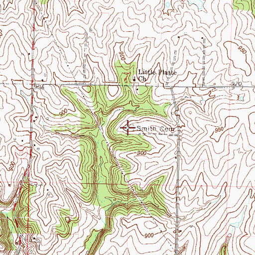 Topographic Map of Smith Cemetery, MO