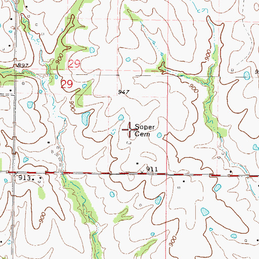 Topographic Map of Soper Cemetery, MO