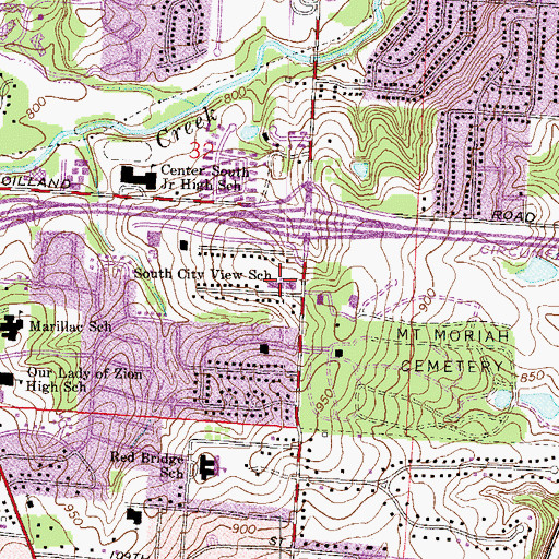 Topographic Map of South City View School, MO