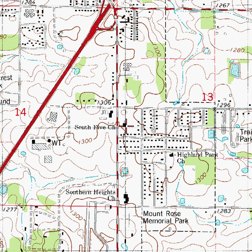 Topographic Map of South Five Church, MO