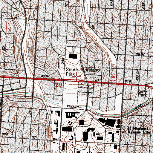 Topographic Map of South Moreland Park, MO