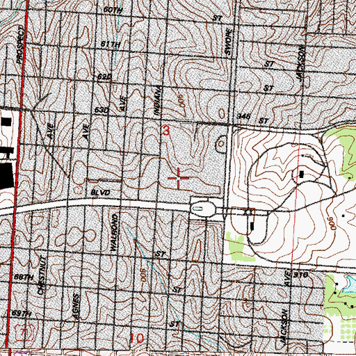 Topographic Map of Southeast High School, MO