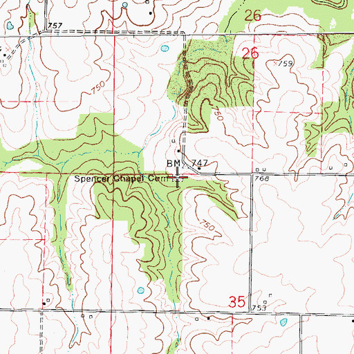 Topographic Map of Spencer Chapel Cemetery, MO