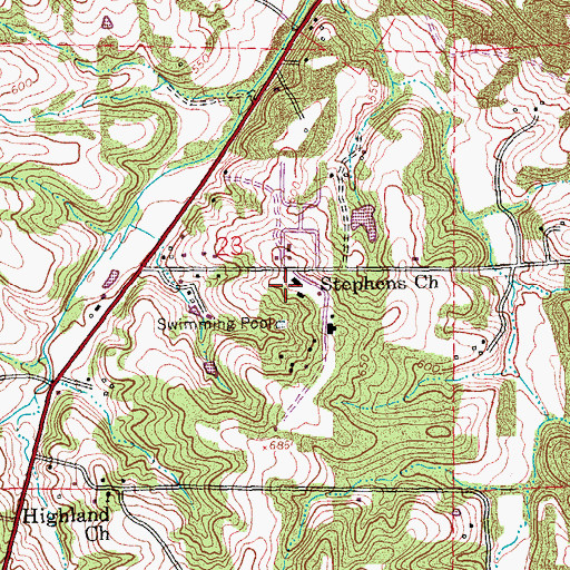 Topographic Map of Stephens Church, MO