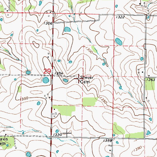 Topographic Map of Stever Cemetery, MO