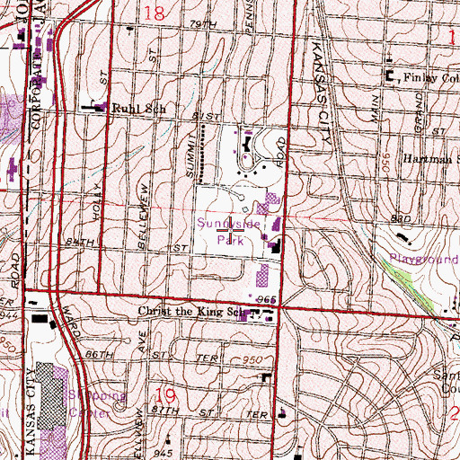 Topographic Map of Sunnyside Park, MO