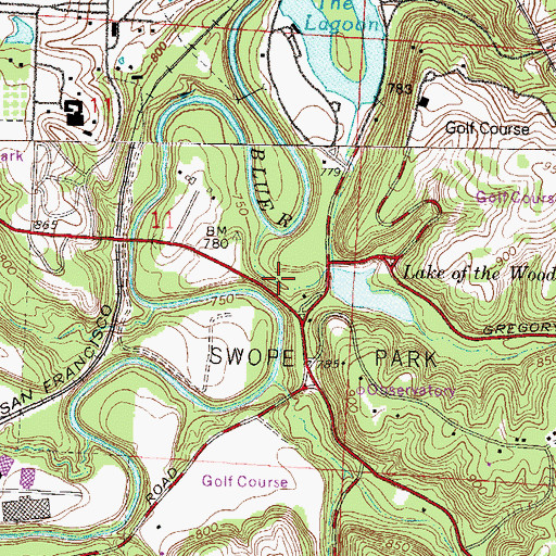Topographic Map of Swope Park, MO