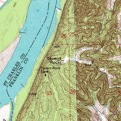 Topographic Map of Tavern Rock, MO
