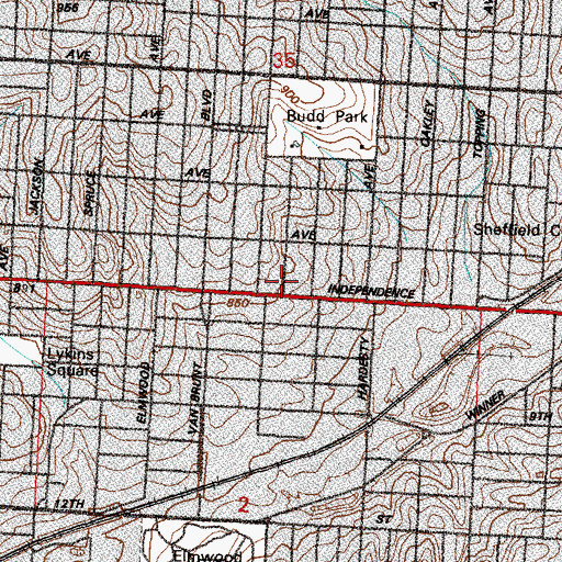 Topographic Map of Thacher Elementary School (historical), MO