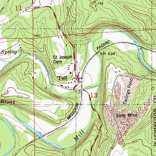 Topographic Map of Tiff, MO