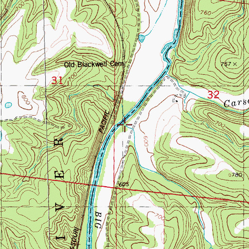 Topographic Map of Tiff Creek, MO