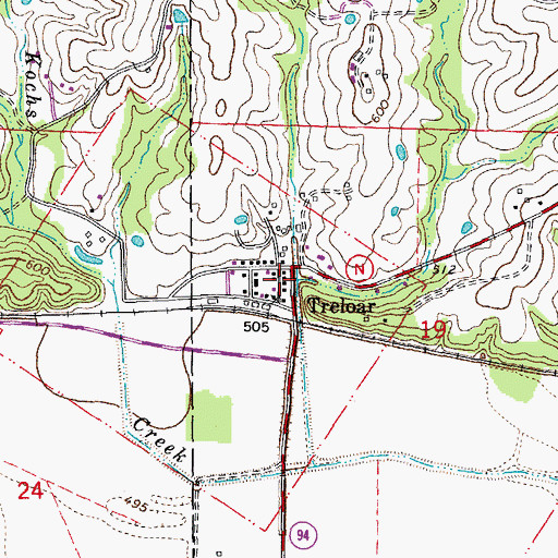 Topographic Map of Treloar, MO