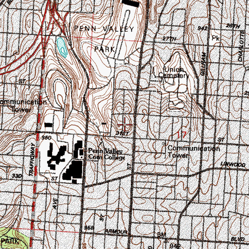 Topographic Map of Trinity Lutheran Hospital, MO