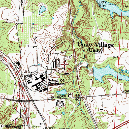 Topographic Map of Unity Village, MO