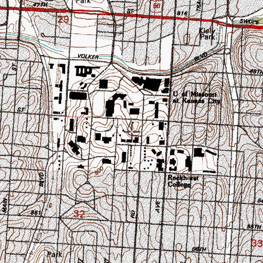 Topographic Map of University of Missouri at Kansas City, MO