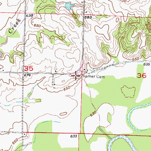 Topographic Map of Varner Cemetery, MO