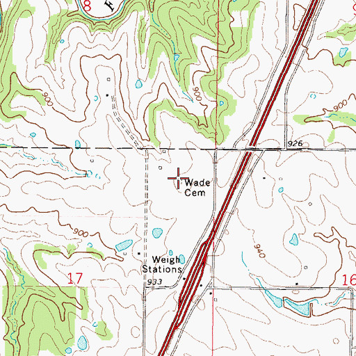 Topographic Map of Wade Cemetery, MO