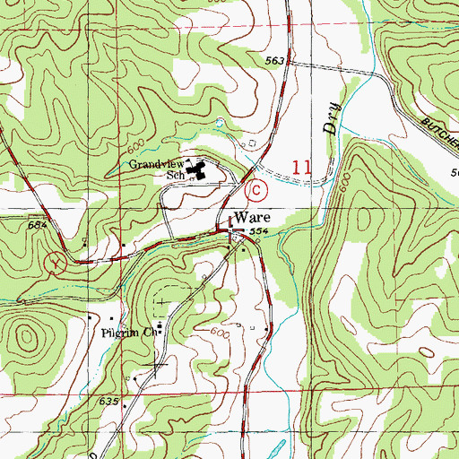 Topographic Map of Ware, MO