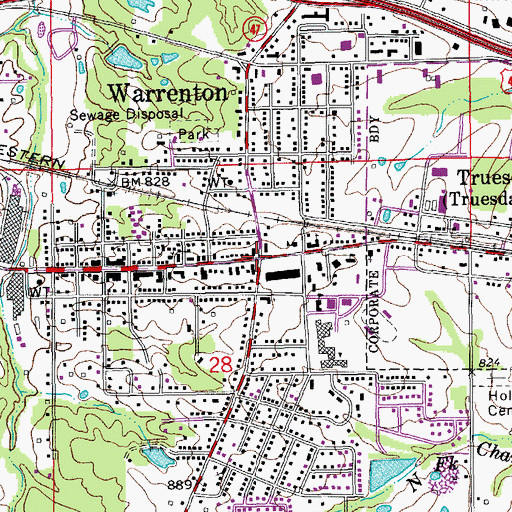 Topographic Map of Warrenton, MO