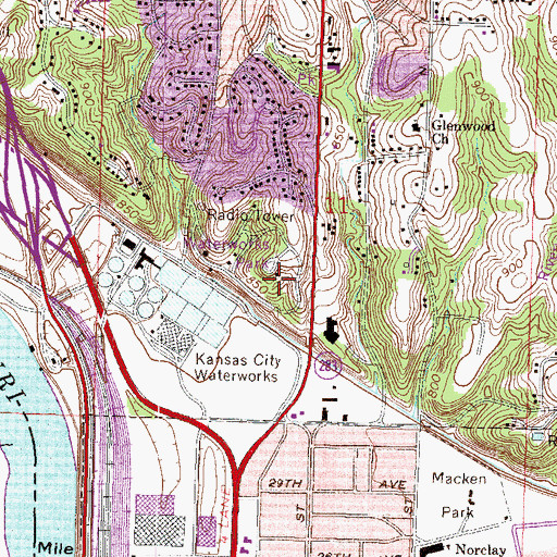 Topographic Map of Waterworks Park, MO