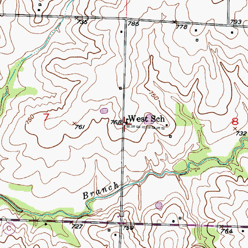 Topographic Map of West School, MO