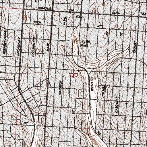 Topographic Map of Westport High School (historical), MO