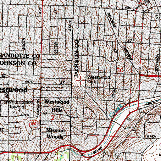 Topographic Map of Westwood Park, MO