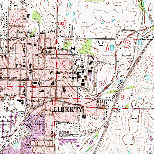 Topographic Map of William Jewell College, MO
