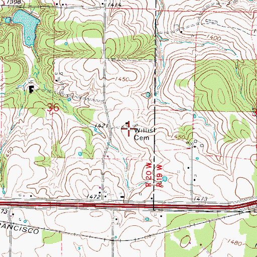 Topographic Map of Willis Cemetery, MO