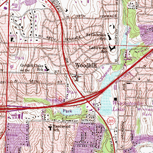 Topographic Map of Woodhill, MO