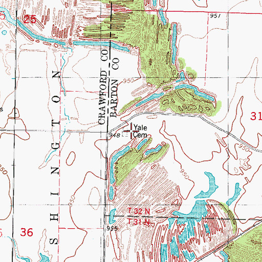 Topographic Map of Yale Cemetery, MO