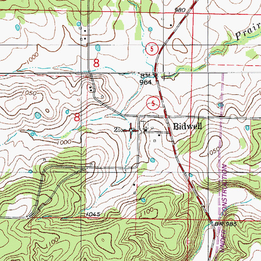Topographic Map of Zion Church, MO