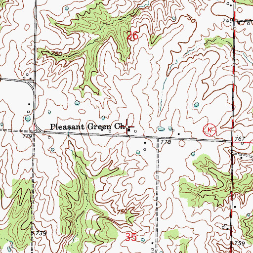 Topographic Map of Pleasant Green Church, MO