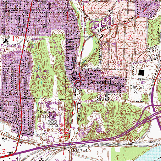 Topographic Map of Avondale, MO