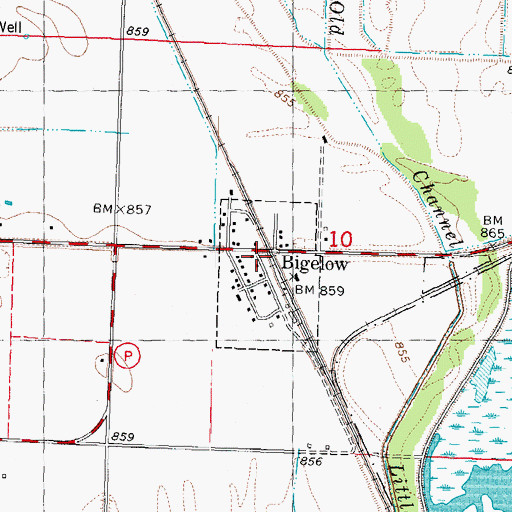 Topographic Map of Bigelow, MO