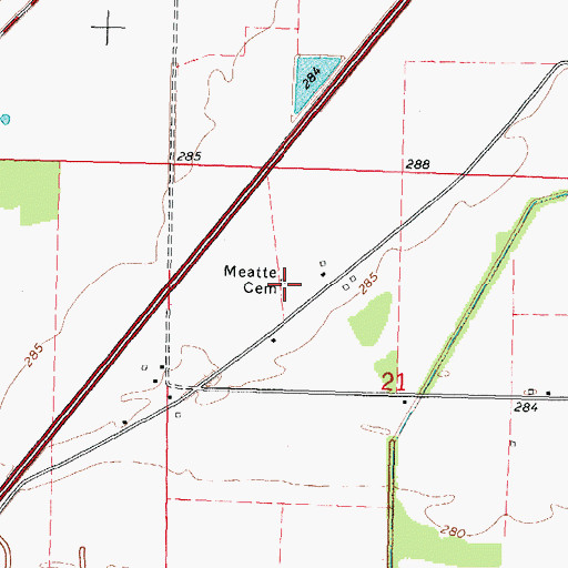 Topographic Map of Meatte Cemetery, MO