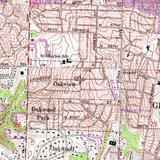 Topographic Map of Oakview, MO