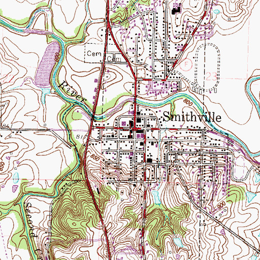 Topographic Map of Smithville, MO