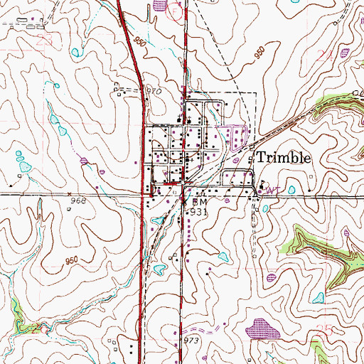 Topographic Map of Trimble, MO