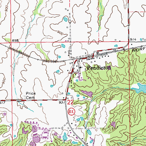 Topographic Map of Pendleton School (historical), MO