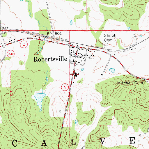 Topographic Map of Robertsville School, MO