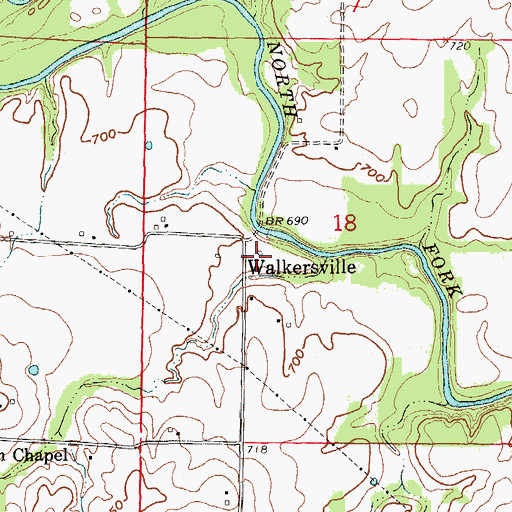 Topographic Map of Walkersville School (historical), MO